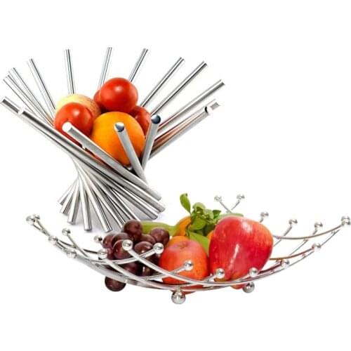 Stainless Steel Fruit Bowl Basket Tray Fold Rotate Orange Apple Stainer Vegetable Rack Storage Kitchen Household Organizer Tools