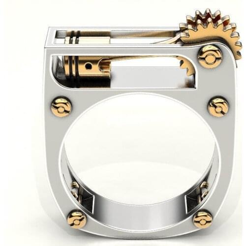 New Source Of Geometric Mechanical Two-Tone Unisex Ring European and American Fashion Jewelry