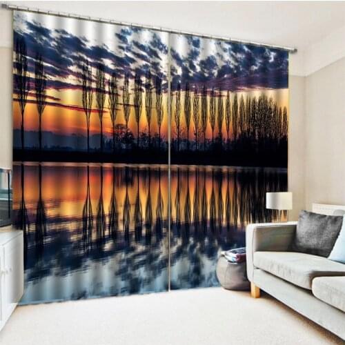 Nature scenery sunset tree Reflection in water print 3d curtains new window balcony thickened windshield blackout curtains