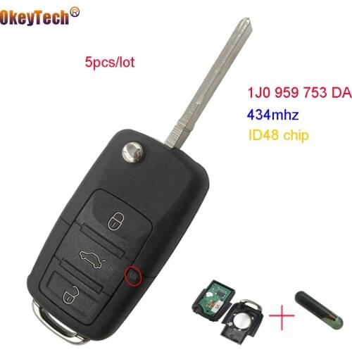 OkeyTech 5pcs/lot 433MHz 3 Button Key Remote Control for VW Volkswagen Golf MK4 Bora 1J0 959 753 DA with ID48 Chip Free Shipping