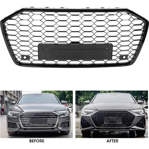 For RS6 Style Front Sport Hex Mesh Honeycomb Hood Grill Gloss Black for Audi A6/S6 C6 2005-2011 car accessories