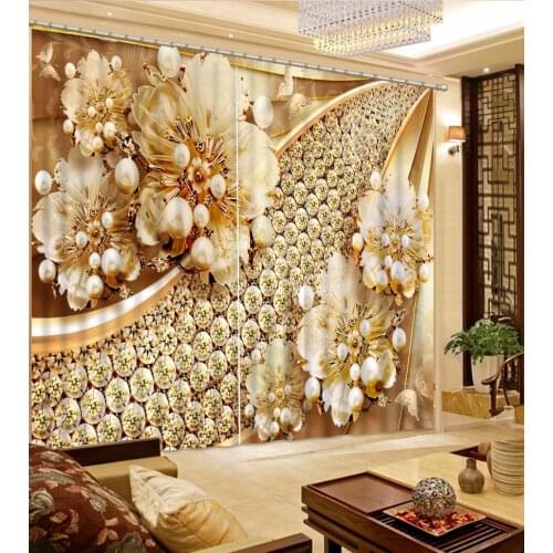 Luxury 3D Curtains Window Decoration Background 3D Curtains For Living room Bedroom Beautiful jewelry Curtains Hotel/Cafe