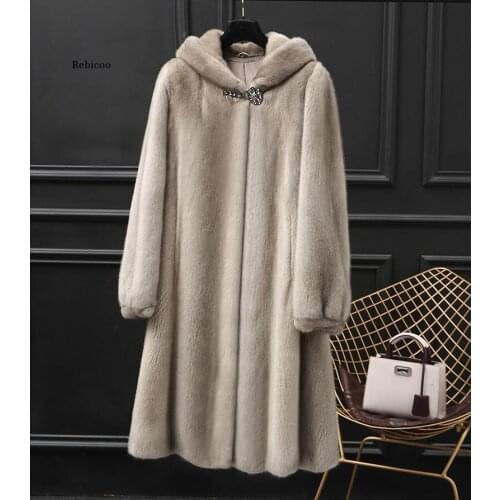 Winter Fur Jacket High-end Fashion Fur Coat Women Plush Fur Warm Jacket Female Imitation Mink Thick Long Hooded Large size Coat