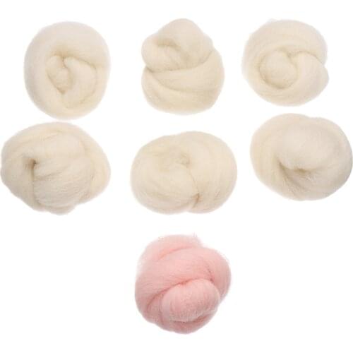 7pcs Wool Fiber Mixture 35g Needle Felting Natural White And Pink Wool Rovings For Wet Felting And Spinning