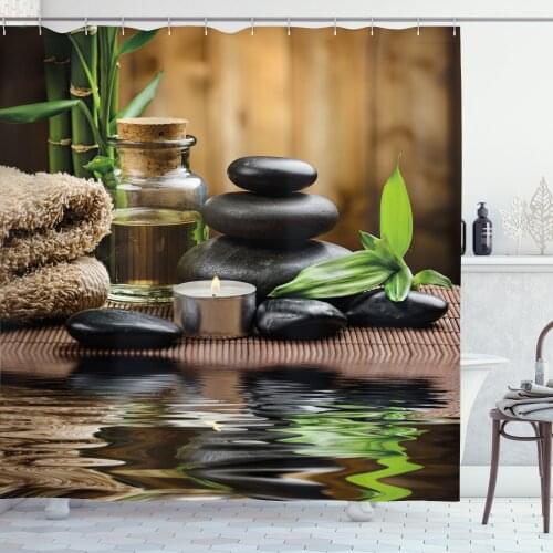 Spa Theme Shower Curtain Set Relaxing View of Water Stones Oil Curtain for Bathroom Decor 12 Hooks Decorative Bath Accessory
