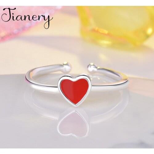 JIANERY Boho Retro Real Pure Silver Color Red Heart Rings For Women Men Vintage Finger Jewelry Antique Rings