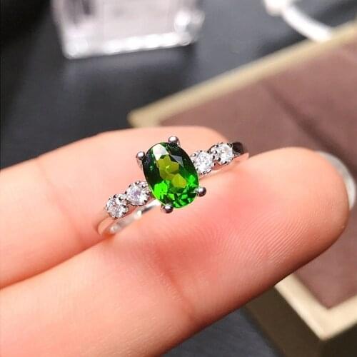 Jewelry 925 Silver Diopside Ring 5*7mm Emerald Cut Natural Diopside Silver Ring Gift for Wife Fashion Silver Gem Ring