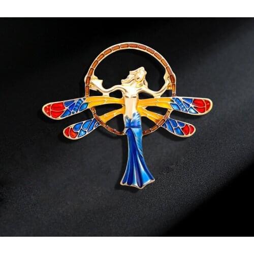 Womens Stunning Art Deco Style Large Wing Fairy Brooch Enamel Praying Fairy Pin Winged Angel Vintage Pixie 50*43MM KL30G-4K