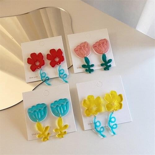 AOMU Korea Trendy Spring Acrylic Colorful Transparent Hollow Big Tulip Flower Drop Earrings for Women Party Jewelry Gifts