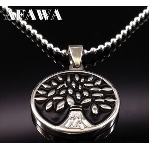 Stainless Steel Tree Of Life Neckless Women Jewelry Black Enamel Necklaces & Pendants Jewelry Gift N72228