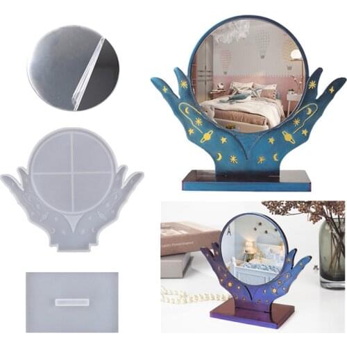 1PCS DIY Crystal Resin Mirror Epoxy Silicone Mold Hand Makeup Mirror Desktop Mirror Resin Silicone Mirror Mold