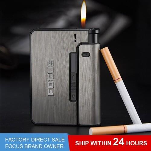 Automatic Cigarette Case 10PCS Cigarette Holder Case Lighter Metal Cigarette Boxes For Men Women Gadget Tools Gift Fast shipping