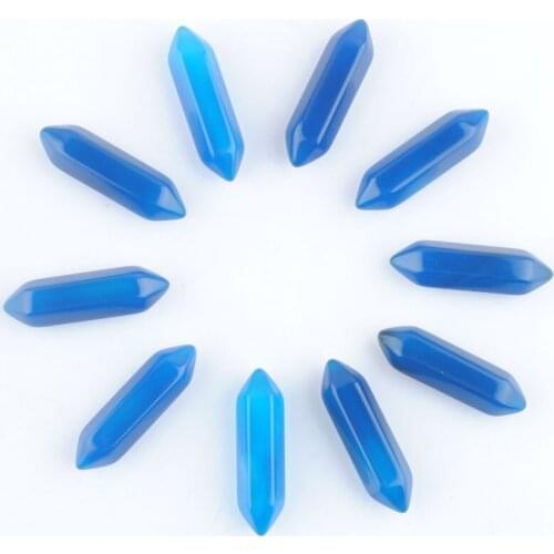 10Pcs Natural Stone Blue Agates Hexagonal Pillar Healing Pointed Reiki Chakra No Hole Pendant Beads Jewelry 30x8mm TU3387