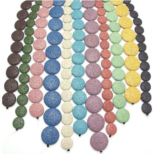 20~32mm Natural Semi-precious Stone Colorful Volcanic Lava Flat Loose Beads Jewelry Making DIY Bracelet Necklace Accessories