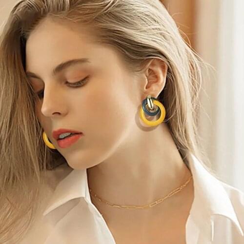 2020 Fashion colorful drip glaze geometric circle earrings for ladies simple trend color contrast exaggeration earear hook