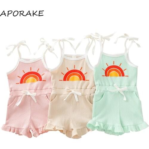 2021 0-4Y Cute Infant Baby Girl Playsuit Rainbow Print Sleeveless Tunic Summer New Jumpsuit Romper Outfit