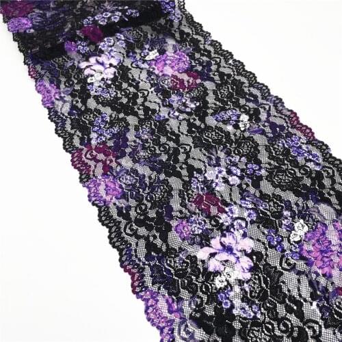 3M/lot Width 28cm Mixed Violet Black Wide Elastic Lace Trim Skirt Hem Underwear Sewing Craft DIY Apparel Fabrics Lace Lingerie
