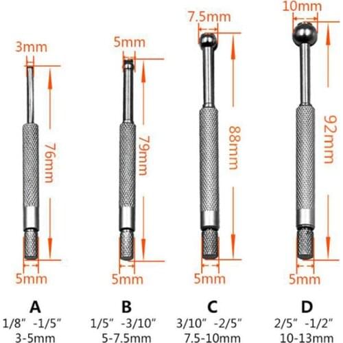 4PCS/Set Telescopic Small Hole Bore Gauge Set Full Ball Type Carbon Steel Hole Gauge with Locking Device, 3-13mm Precision Gauge