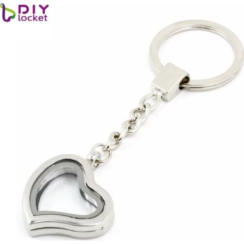 5PCS !! 30mm Silver Color Heart memory locket keychain floating charm locket necklace keychain Zinc Alloy LSFK04*5