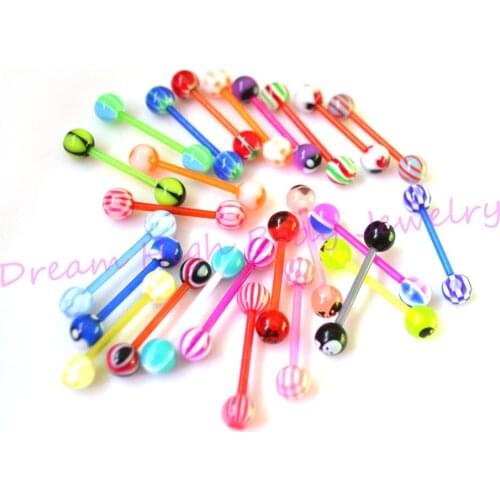 Acrylic Tongue Bar Ring Barbell Piercing For Women Girl Mix Colors Wholesale 100pcs Bulk 14G 6mm Ball Bars Fashion Body Jewelry