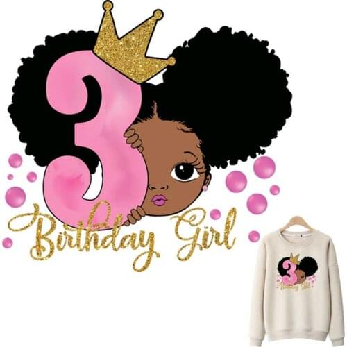 Cartoon Number 3 Birthday Girl Iron-On Patches For Clothing DIY Kid T-Shirts Thermo Adhesive Stickers Fashion Children Appliqued
