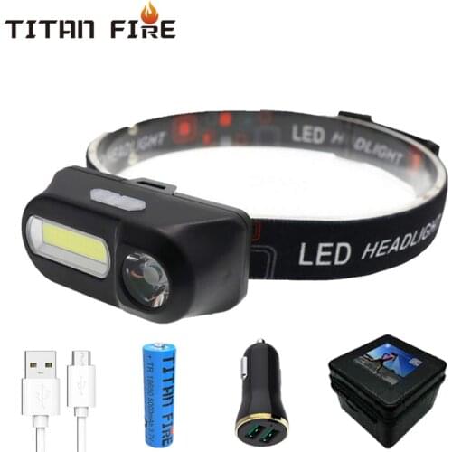 Dropshipping LED Rechargeable Portable Mini XPE+COB LED Headlamp USB Charging Headlight Flashlight Rotatable Fishing Camping