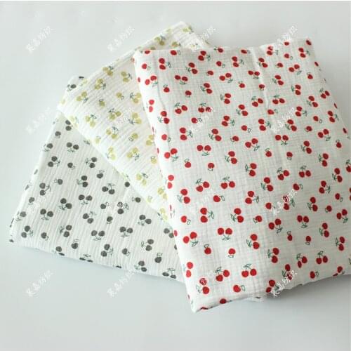 Printed Cute Cherry 100% Cotton Double Layer Gauze Fabric for Childrens Clothing Crushed Textile