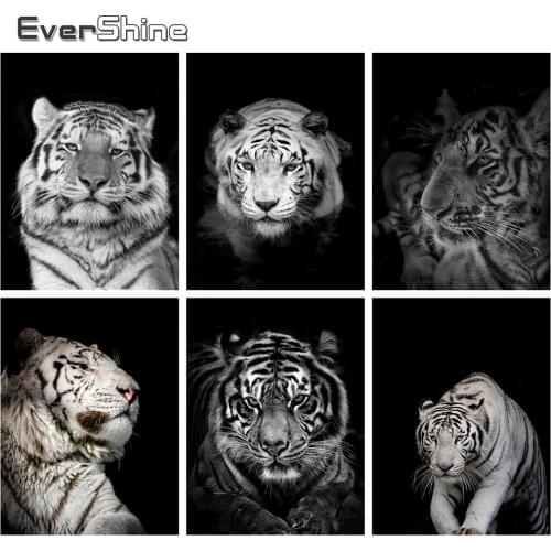 Evershine Diamond Painting Tiger Embroidery Mosaic Rhinestones Picture Cross Stitch Animal Black White Craft Kit Decoration Home