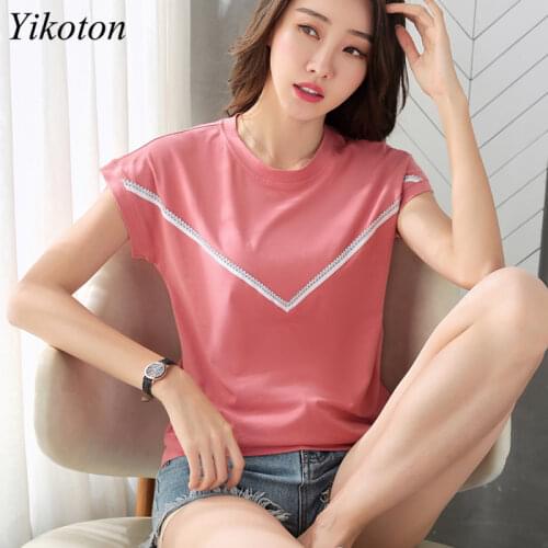Cotton T-Shirt Woman O-Neck Plus Size Summer Basic T-shirts With Bat Sleeve Fashion ladies Tops Loose Women clothing Basic Top