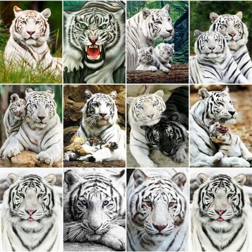 HUACAN Diamond Painting Tiger Mosaic Rhinestone Cross Stitch 5D DIY Full Square Diamond Embroidery Animal Home Decoration