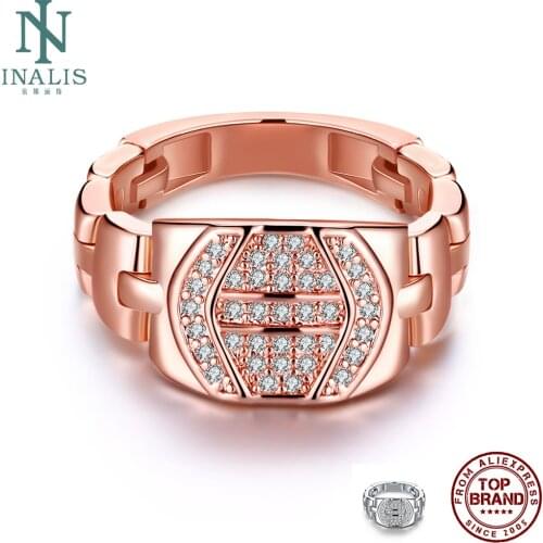 INALIS Luxurious Rings For Women And Men 5A Clear Cubic Zirconia Unisex Rose Gold Plated Ring Wedding Fashion Jewelry Wholesale