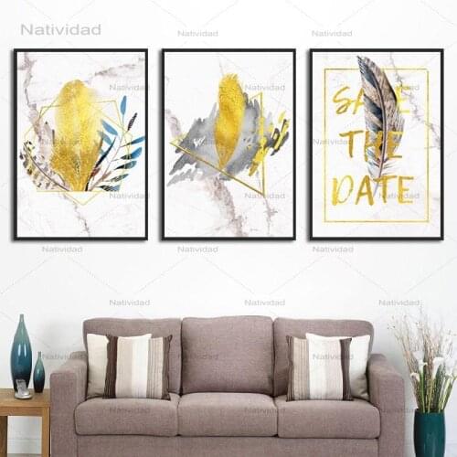 Canvas Painting Frameless European Style Yellow and Black Feathers Wall Art Pictures Posters and Prints for Living Room Decor