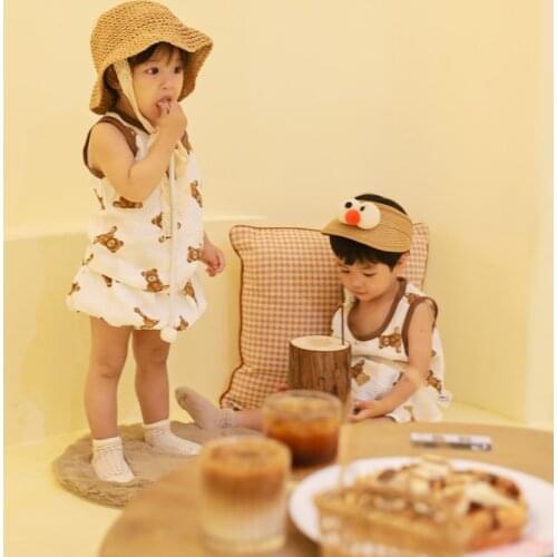 Newborn Clothing Sets for Baby Girl Boy 2 Pieces Outfits Toddler Vests+Shorts Suits Bear Print Boys Sets Summer Children Clothes