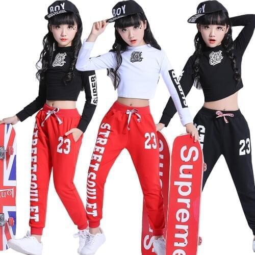 1 set Kids Ballroom Modern Jazz hip Hop Dance Competition Costumes Suits Shirt Tops Pants Girls Party Stage wear Dancing Outfits
