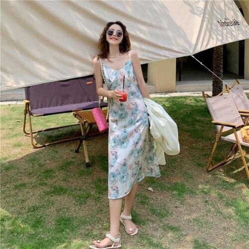 Summer Womens Dress Printed Sling Long Dress Sleeveless V-neck Loose Maxi Dresses