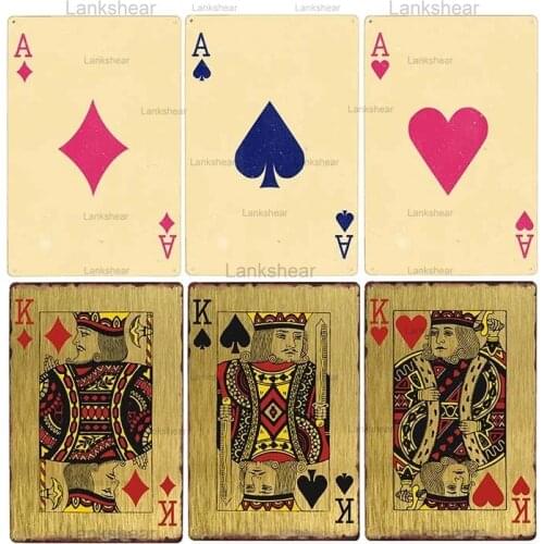 Vintage Poker Metal Tin Signs Plaque Playing Cards Metal Retro Iron Pub Game Room Cafe Club Wall Casino Home Decoration 20X30Cm