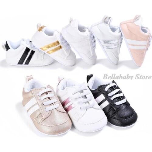 Toddler First Walker Baby Shoes Boy Girl Gold Fashion Sport Soft Sole PU Leather Striped Crib Baby Moccasins Casual Shoe Outdoor