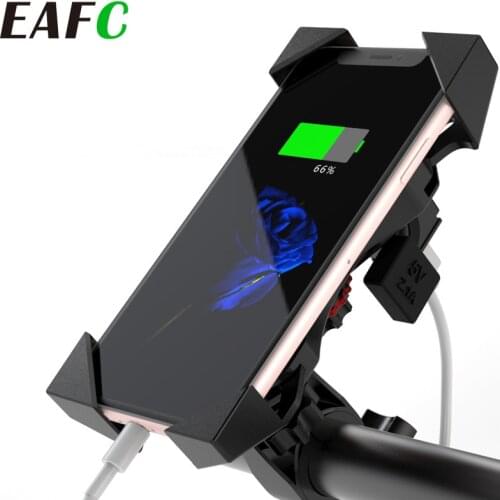 Motorcycle Mobile Phone Holder Mount Support With USB Fast 2.1A Charger 360 Degree Rotation for Moto 4-6 inch Phone Stand