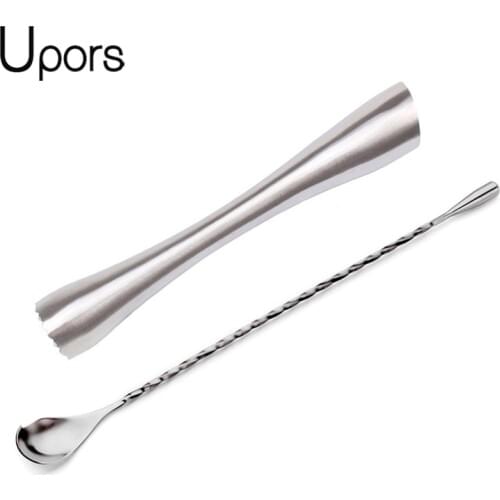 UPORS Stainless Steel Cocktail Muddler Barware Set Classic Cocktail Sticks + Bar Spoon Cocktail Accessories Bar Tools 8 inch