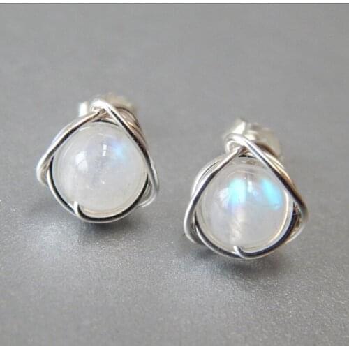 New Simple Exquisite Round Moonstone Pearl Geometric Jewelry Ring For Women Engagement Wedding Gift Ear Pin Ear Studs Earring