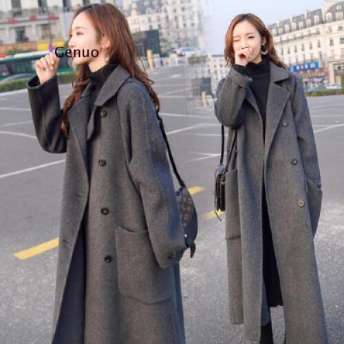 Casual Solid Winter Coat Women Elegant Fashion Long Single Breasted Wool Coat and Jacket Elegant Warm Womens Autumn Coat