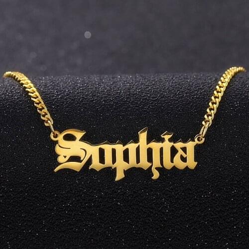 Personalized Custom Gold Color Stainless Steel Name Necklace Pendant Nameplate Necklace With 3mm Cuban Chain Good Quality