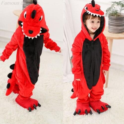 Dinosaur Pajamas Kigurumi Unicorn Pyjamas Baby Kids Onesies Red Animal Cartoon Clothes Winter Flannel Pijama Child Boy Clothing