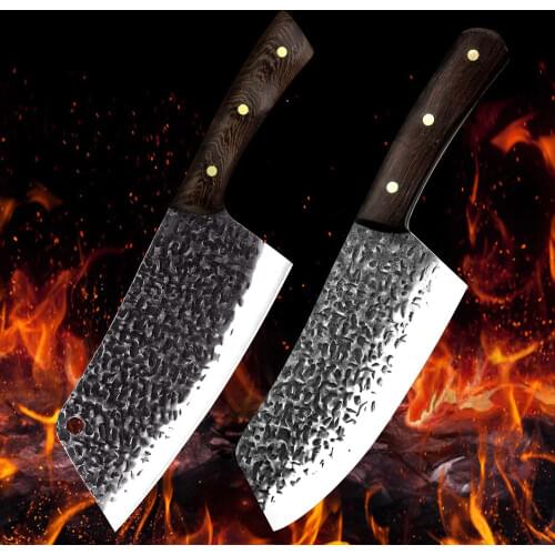 Handmade Forged Kitchen Knives 2 Pcs Set Serbian Kiritsuke Knife Chef High-carbon Clad Steel Cleaver Filleting Slicing Knife