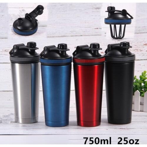 New 750ml 18/8 Stainless Steel Protein Shaker Insulated Vacuum Double Wall Detachable Whisk Water Bottle Sports Powder Mixer