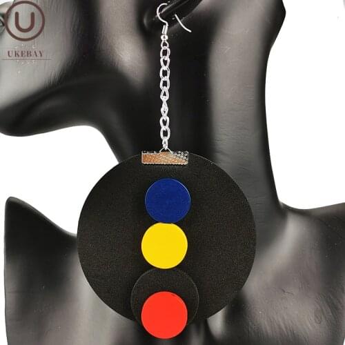 UKEBAY New Round Drop Earrings For Women Wood Earring Big Eardrop Three Colors Gothic Jewelry Party Accessories Handmade Earring