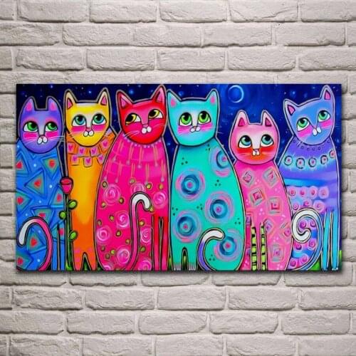 Spring eyes multicolored cats mood moon painting art living room decoration home art decor wood frame fabric poster MD065