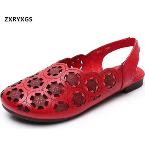 Top Soft Cowhide Breathable Shoes Summer Leather Sandals Women Sandal Shoes Flat Soft Comfortable Shoes Fashion Casual Sandals