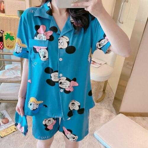 Disney lady nightgowns Spring summer cute white snow printing pajamas women short sleeve loose milk silk home clothing sleepwear