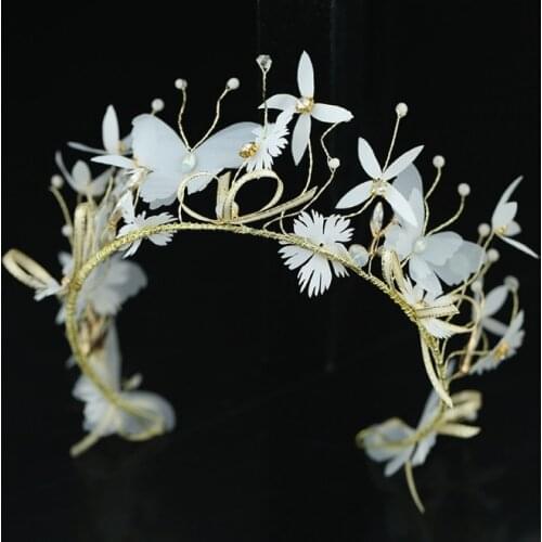 Vintage Women Crystal Pearl Hairband Butterfly Flower Tiara Elegant Wedding Party Jewelry Girl Hair Accessories Bride Crowns